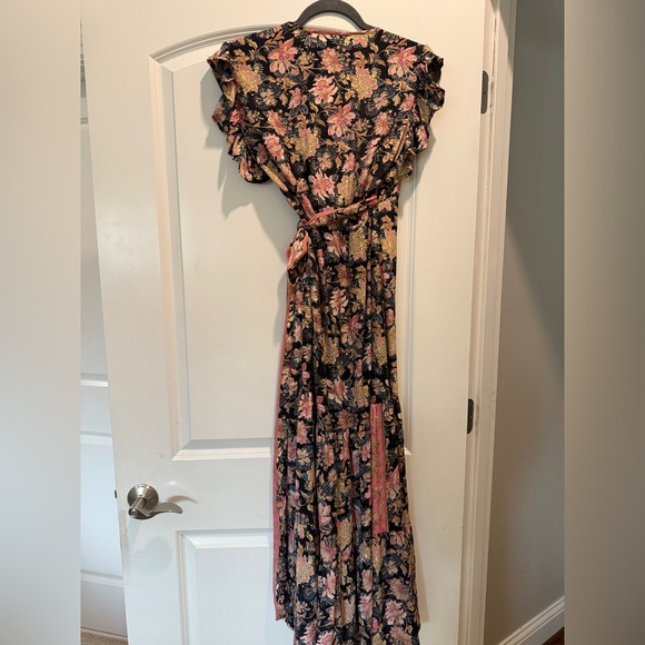 Fabrik Floral Wrap Maxi Dress with Pink Accents size Small - Picture 2 of 3